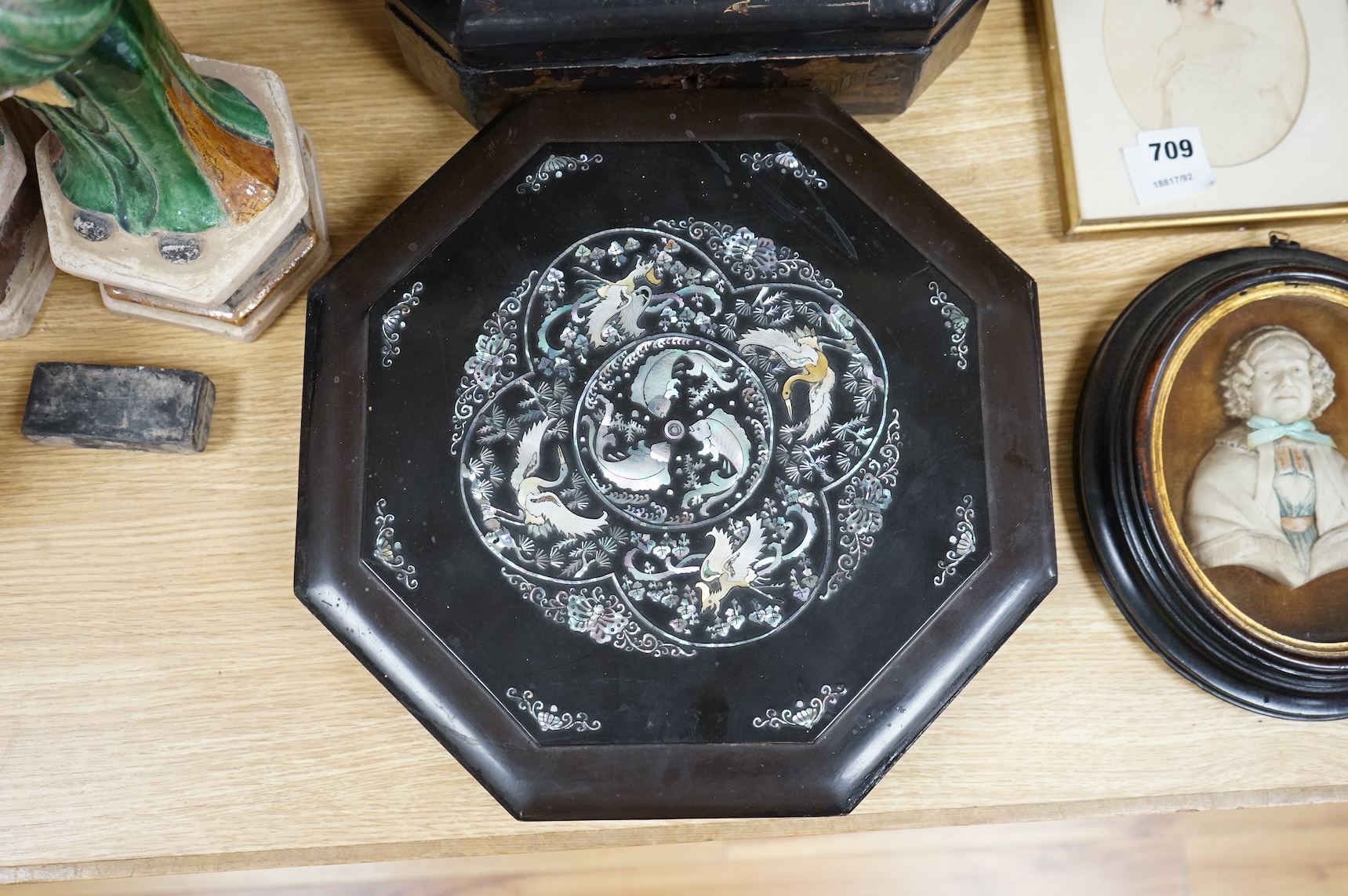 A group of 19th/20th century Chinese lacquer boxes, the largest 34cm wide